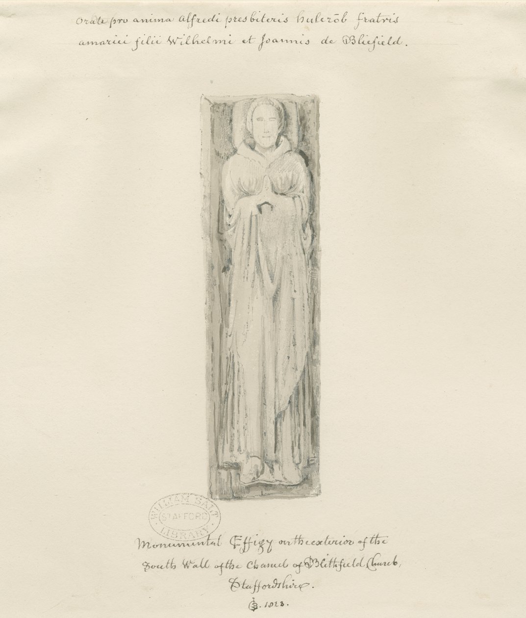 Blithfield Kilisesi - anıtsal heykel: renkli çizim, 1823 by John Buckler