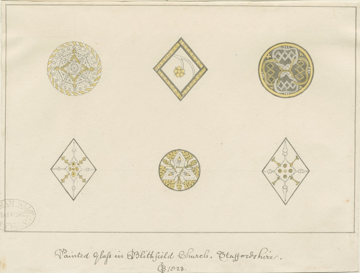Blithfield Kilisesi - boyalı cam: karakalem çizimler, 1823 by John Buckler