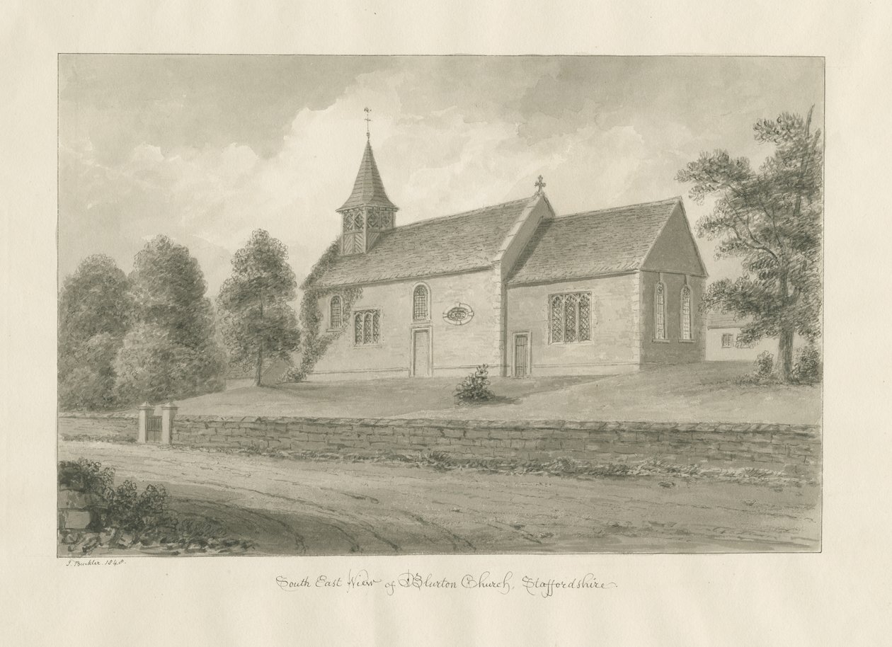 Blurton Kilisesi: sepya çizimi, 1848 by John Buckler
