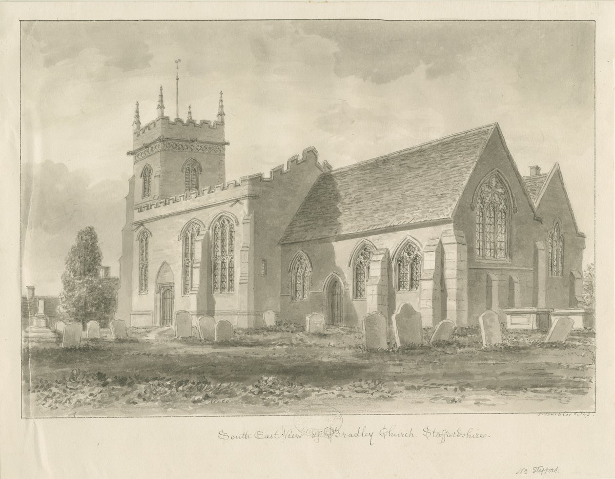 Bradley Kilisesi: sepya çizimi, 1842 by John Buckler