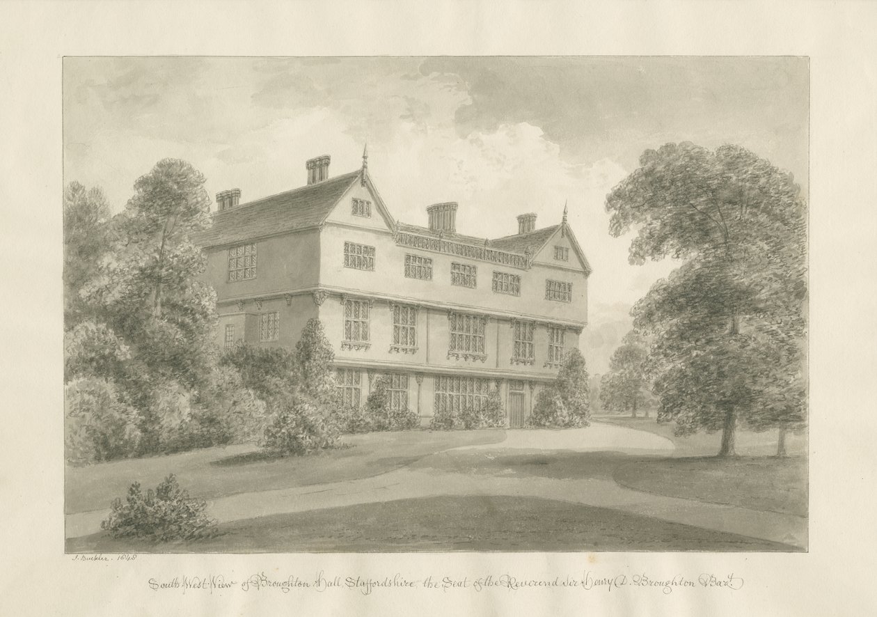 Broughton Hall: sepya çizimi, 1848 by John Buckler