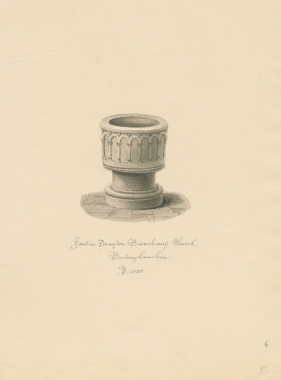 Buckinghamshire - Drayton Beauchamp Kilisesi: sepya çizimi, 1838 by John Buckler