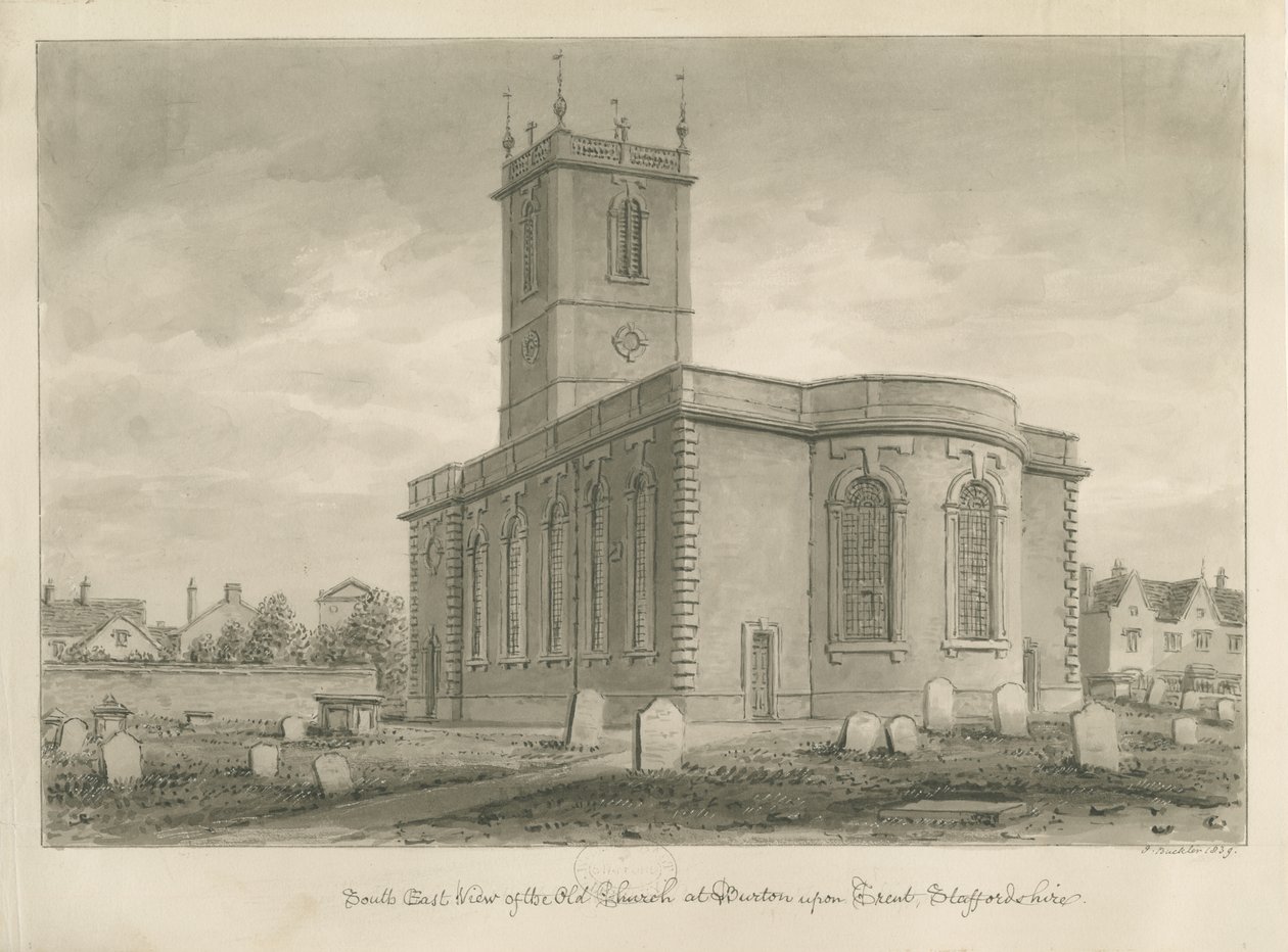 Burton-upon-Trent - Eski Kilise: sepya çizimi by John Buckler