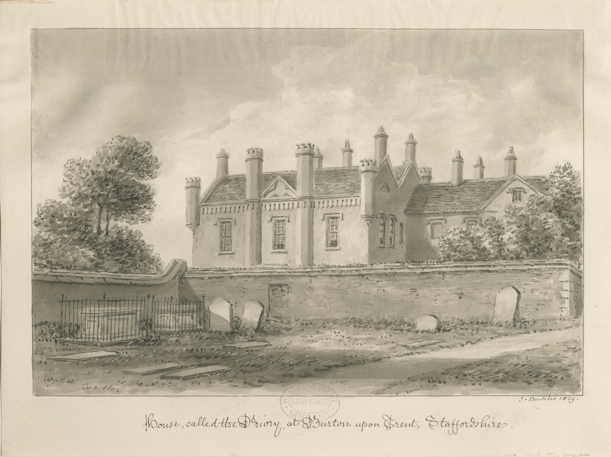 Burton-upon-Trent - Priory House: sepya çizimi by John Buckler