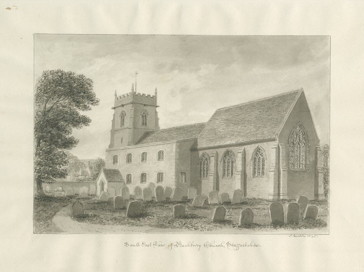 Bushbury Kilisesi: sepya çizimi, 1845 by John Buckler