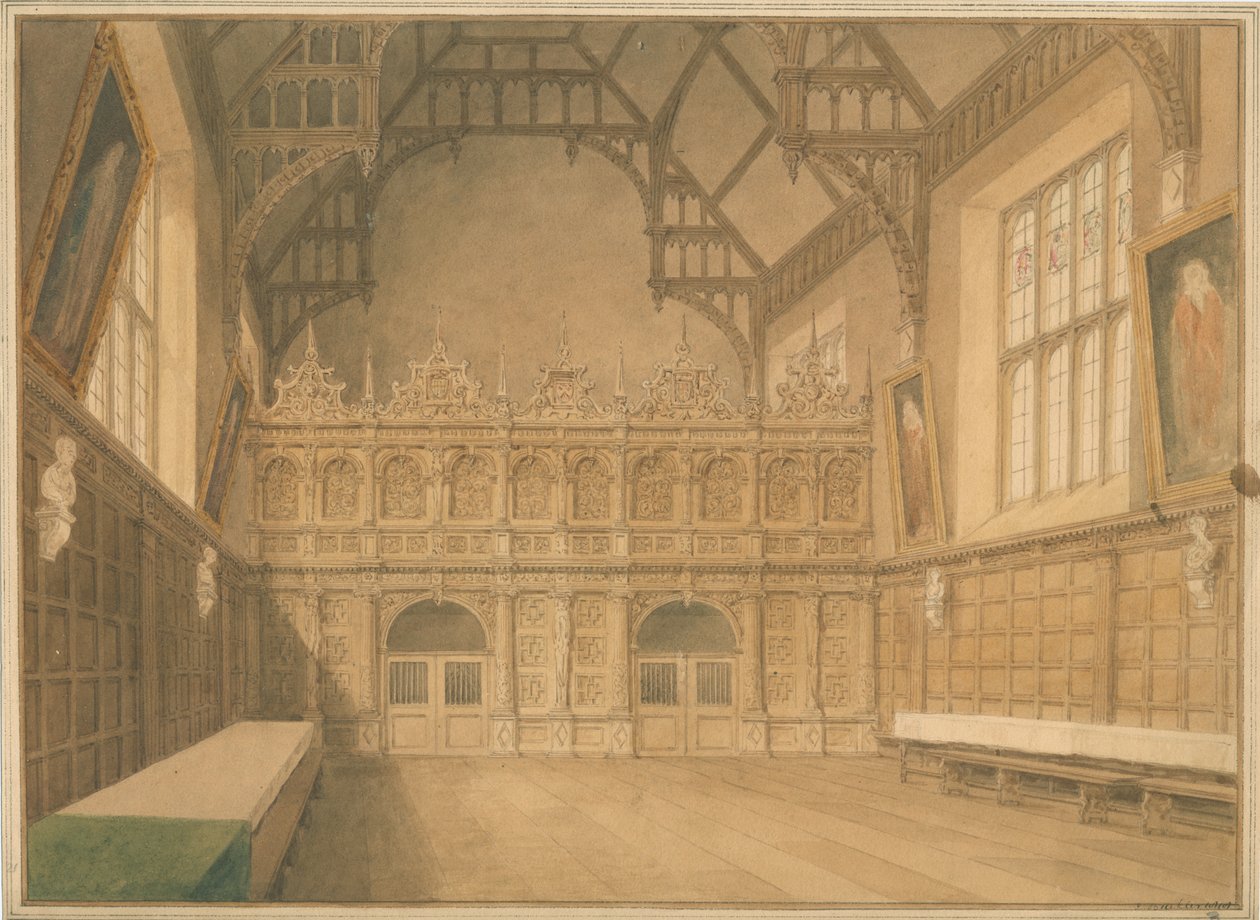 Cambridgeshire - Trinity College Salonu - İç Görünüm by John Buckler