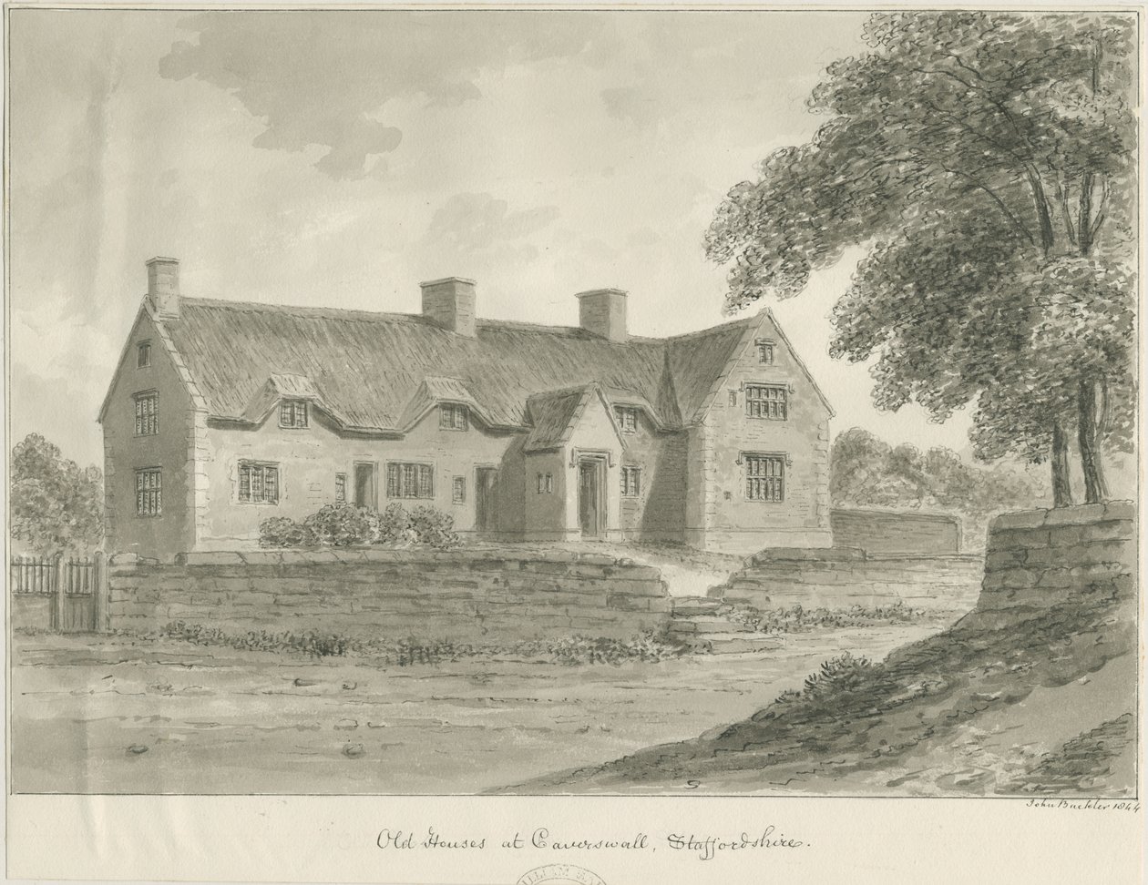 Caverswall Köyü - Eski Evler: sepya çizimi, 1840 by John Buckler