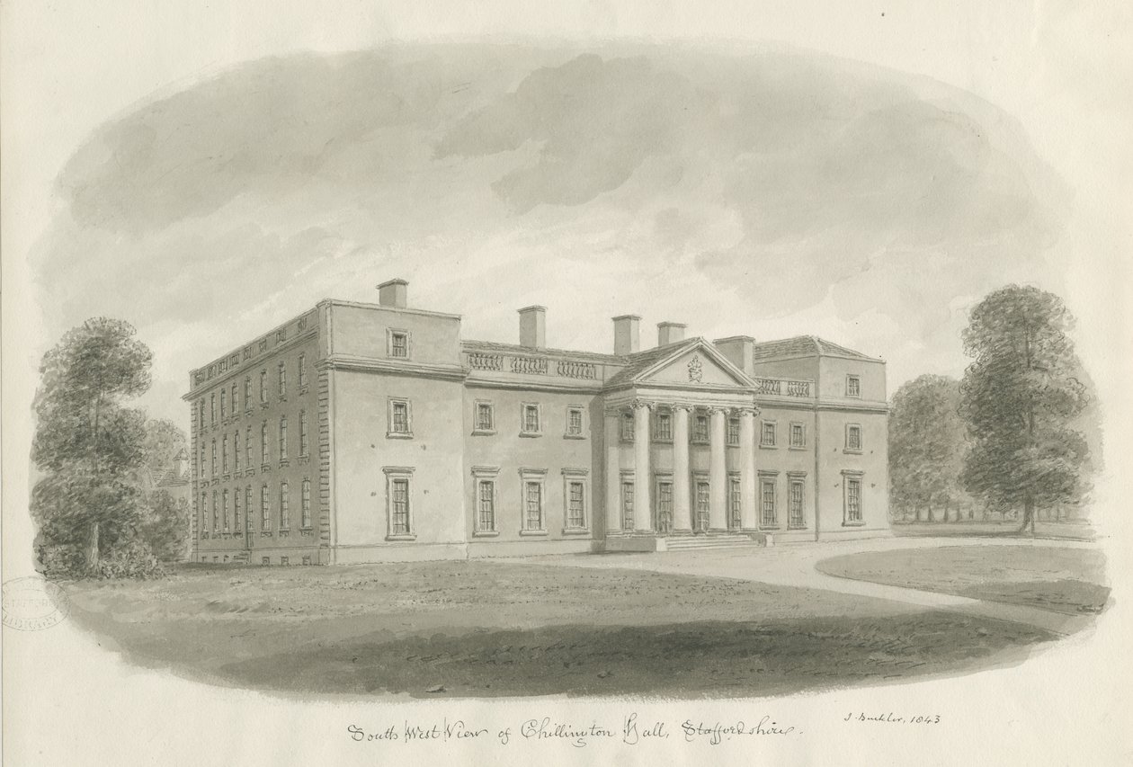 Chillington Hall: sepya çizimi by John Buckler