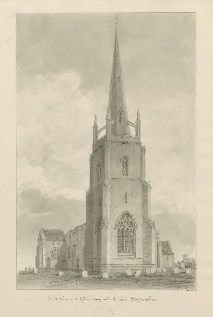 Clifton Campville Kilisesi: sepya çizimi, 1838 by John Buckler