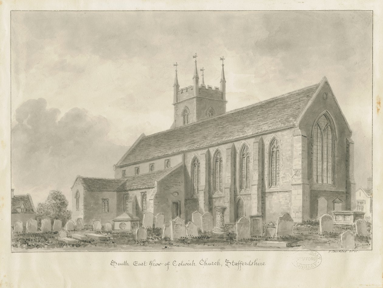 Colwich Kilisesi: sepya çizimi, 1841 by John Buckler