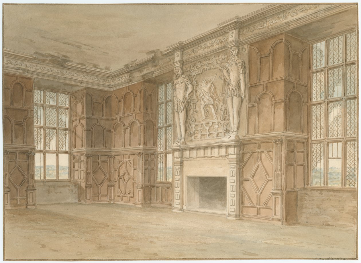 Derbyshire - Hardwick Hall [Eski] - Odanın İçi by John Buckler