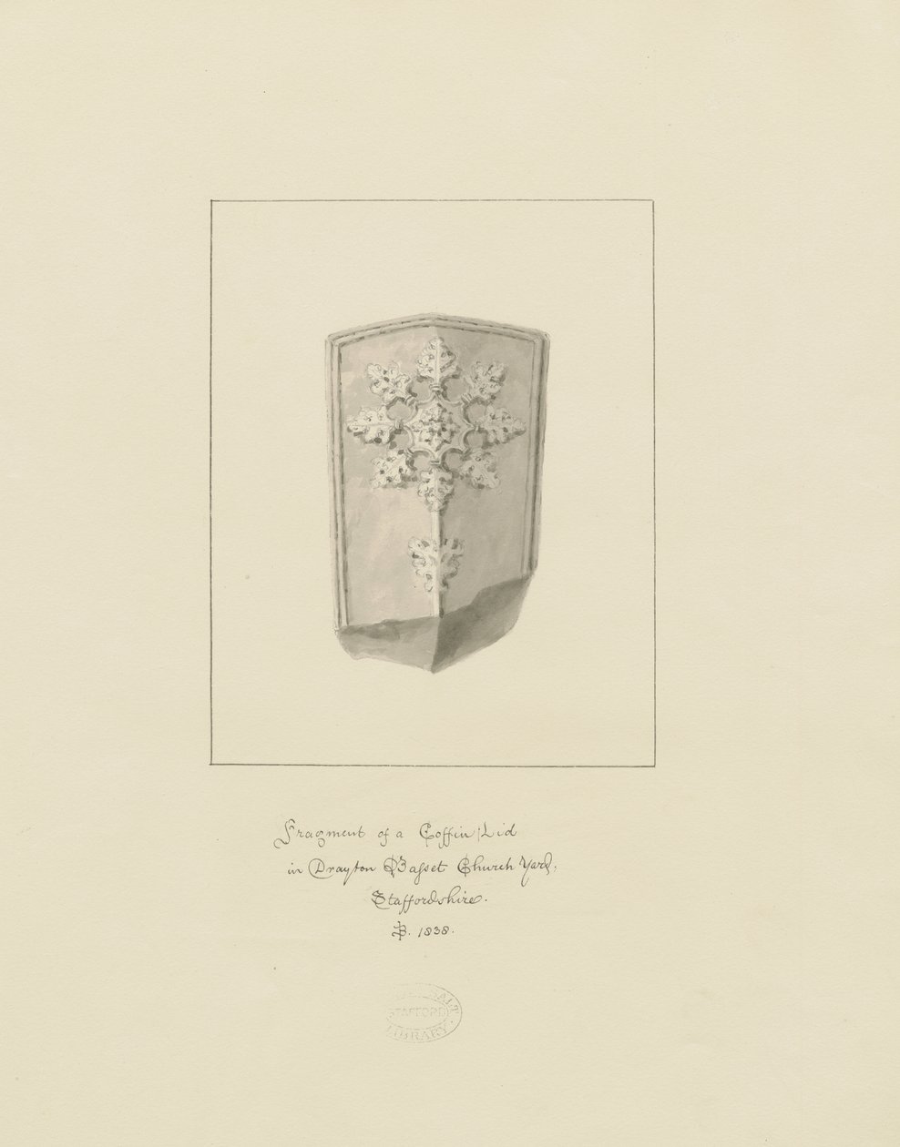 Drayton Bassett Kilisesi - Tabut kapağı: sepya çizimi, 1838 by John Buckler