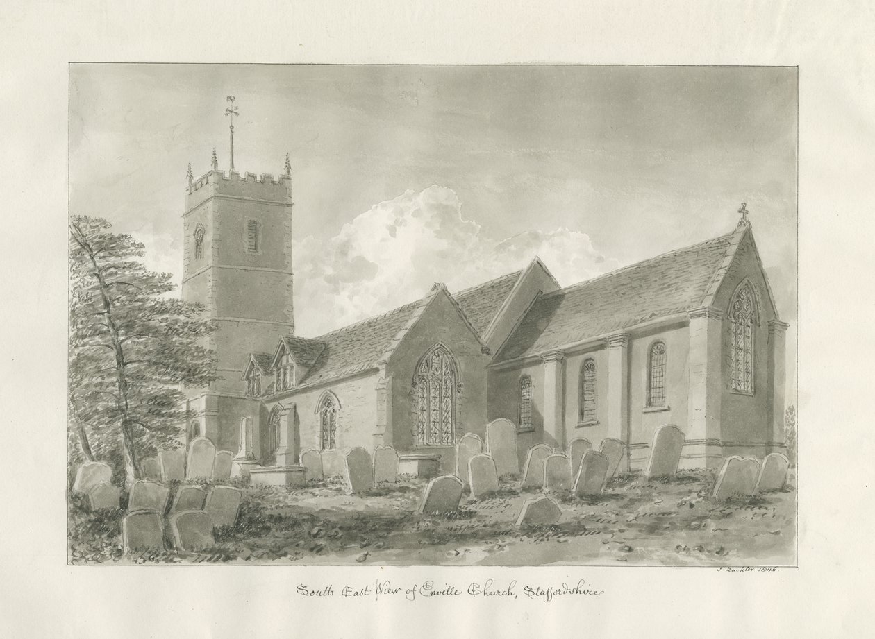 Enville Kilisesi: sepya çizimi, 1846 by John Buckler