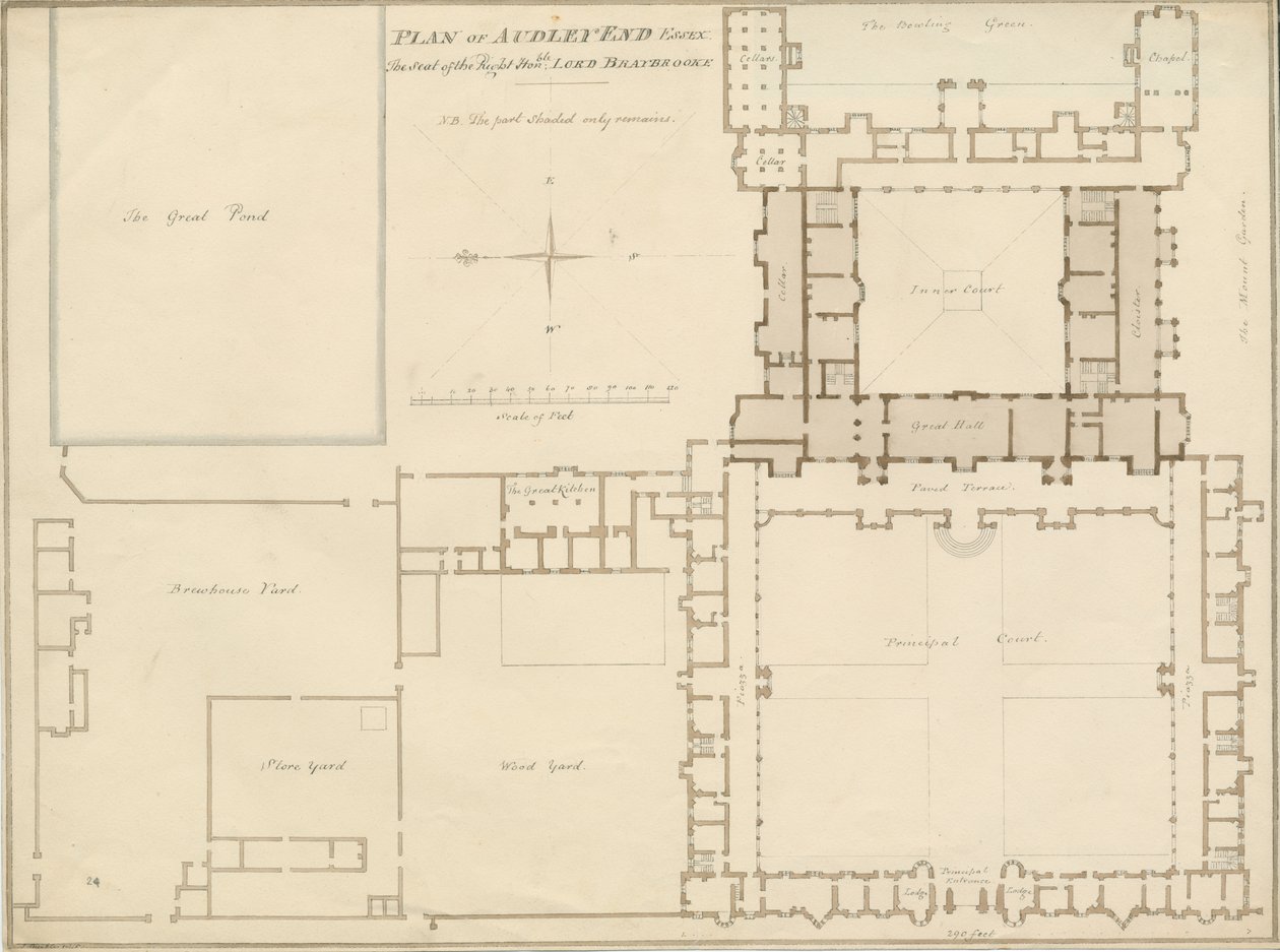Essex - Audley End - Plan: sepya çizimi, 1815 by John Buckler