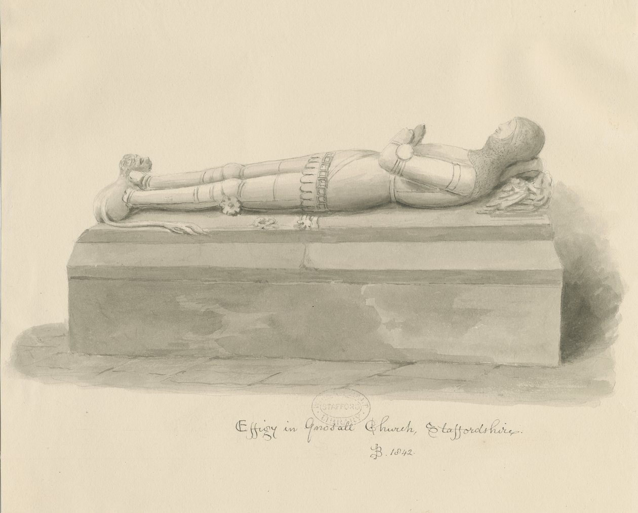 Gnosall Kilisesi - Effigy: çizimi yıkamak by John Buckler