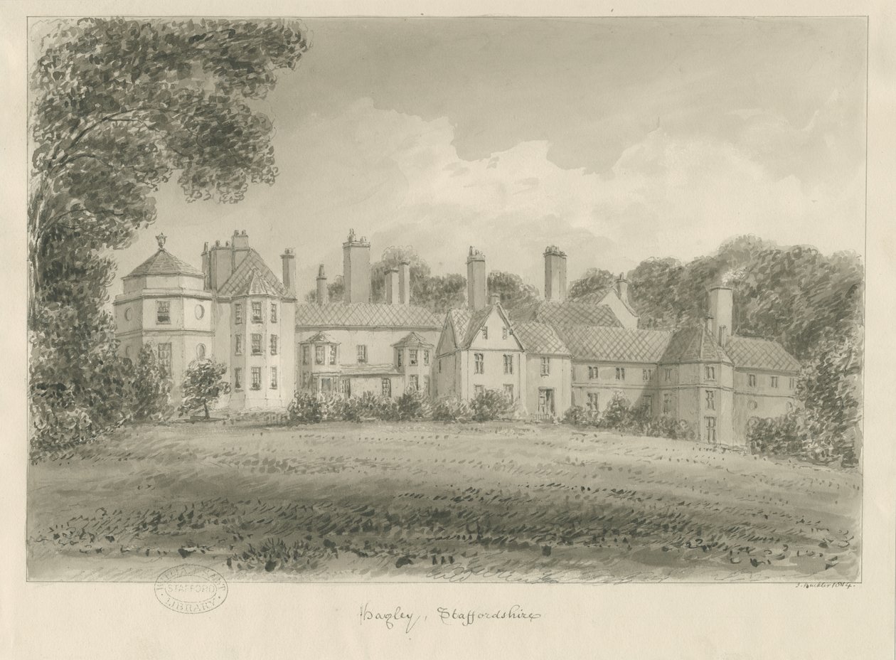 Hagley Hall: sepya çizimi, 1814 by John Buckler