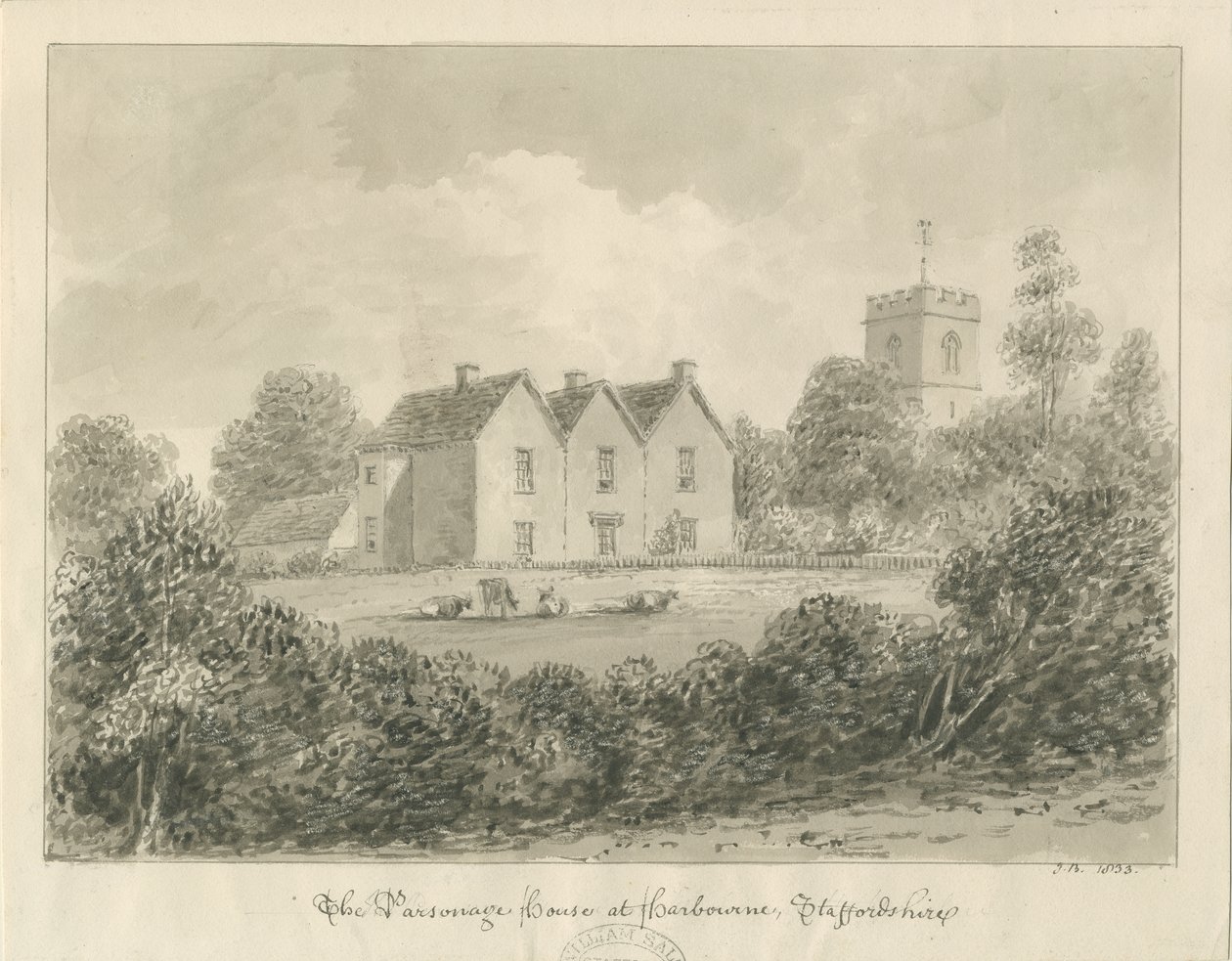 Harborne - Parsonage: sepya çizimi, 1833 by John Buckler