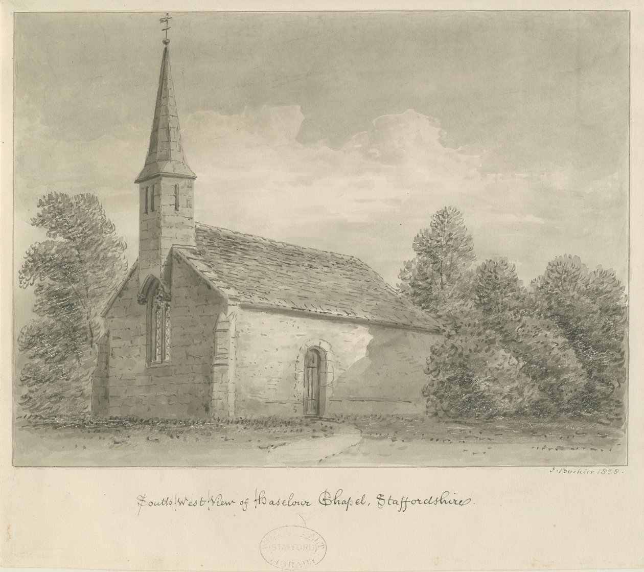 Haselour Şapeli: sepya çizimi, 1828 by John Buckler