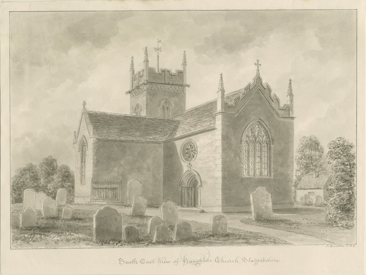 Haughton Kilisesi: sepya yıkama çizimi, 1842 by John Buckler
