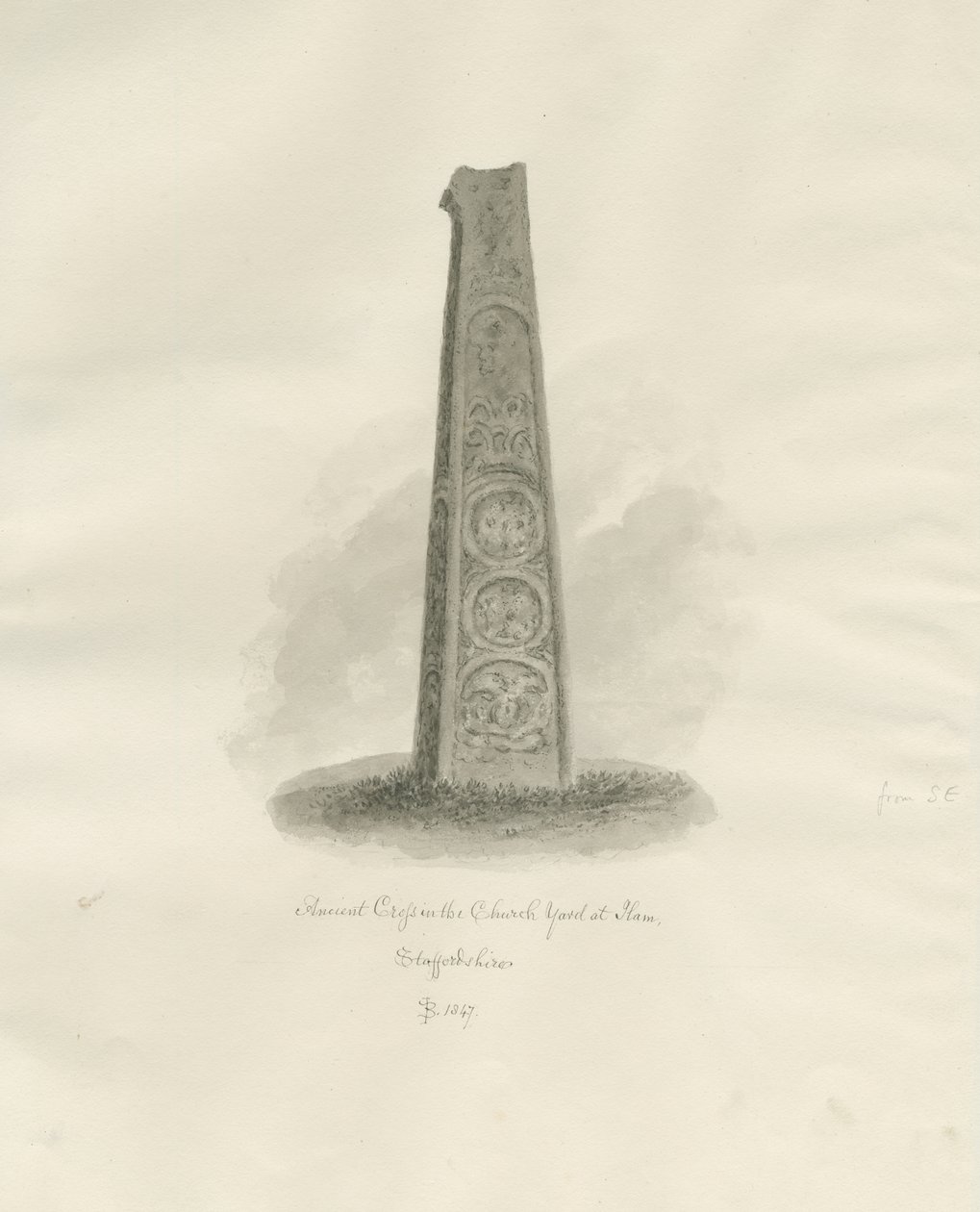 Ilam Kilisesi - Antik Haç: sepya çizimi, 1847 by John Buckler