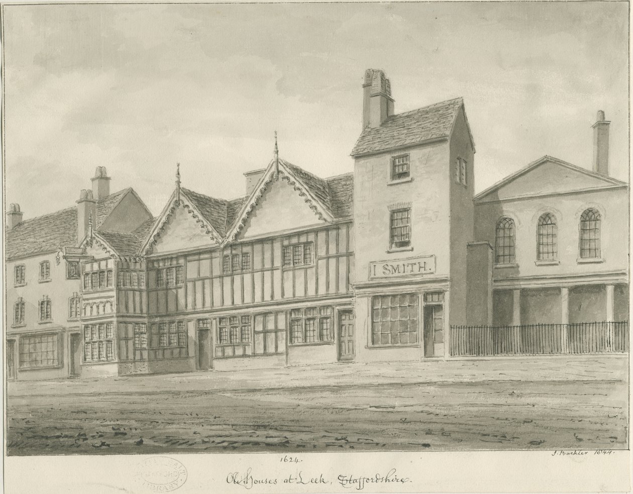 Leek Town - Eski Evler: sepya çizimi, 1844 by John Buckler