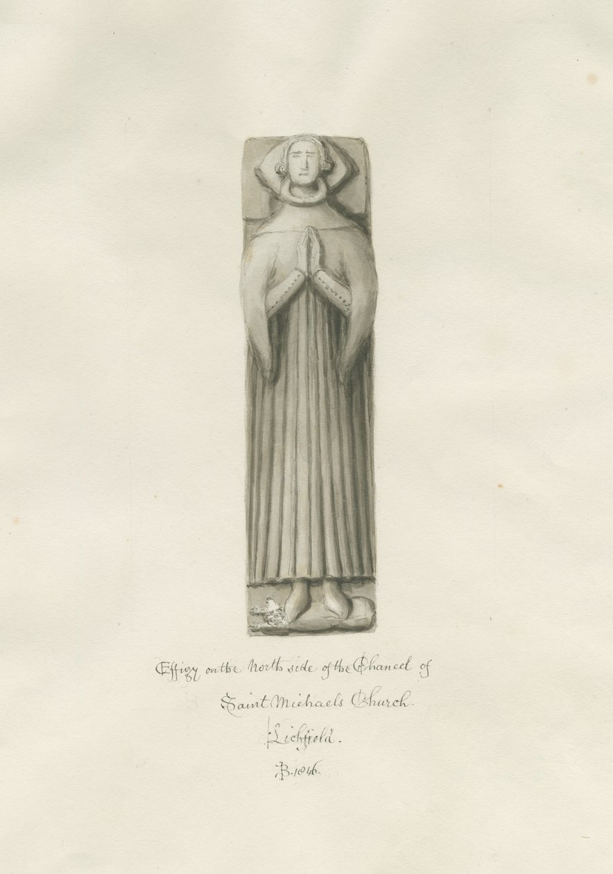 Lichfield - St. Michael Kilisesi Şansölyesindeki Effigy: sepya çizimi by John Buckler