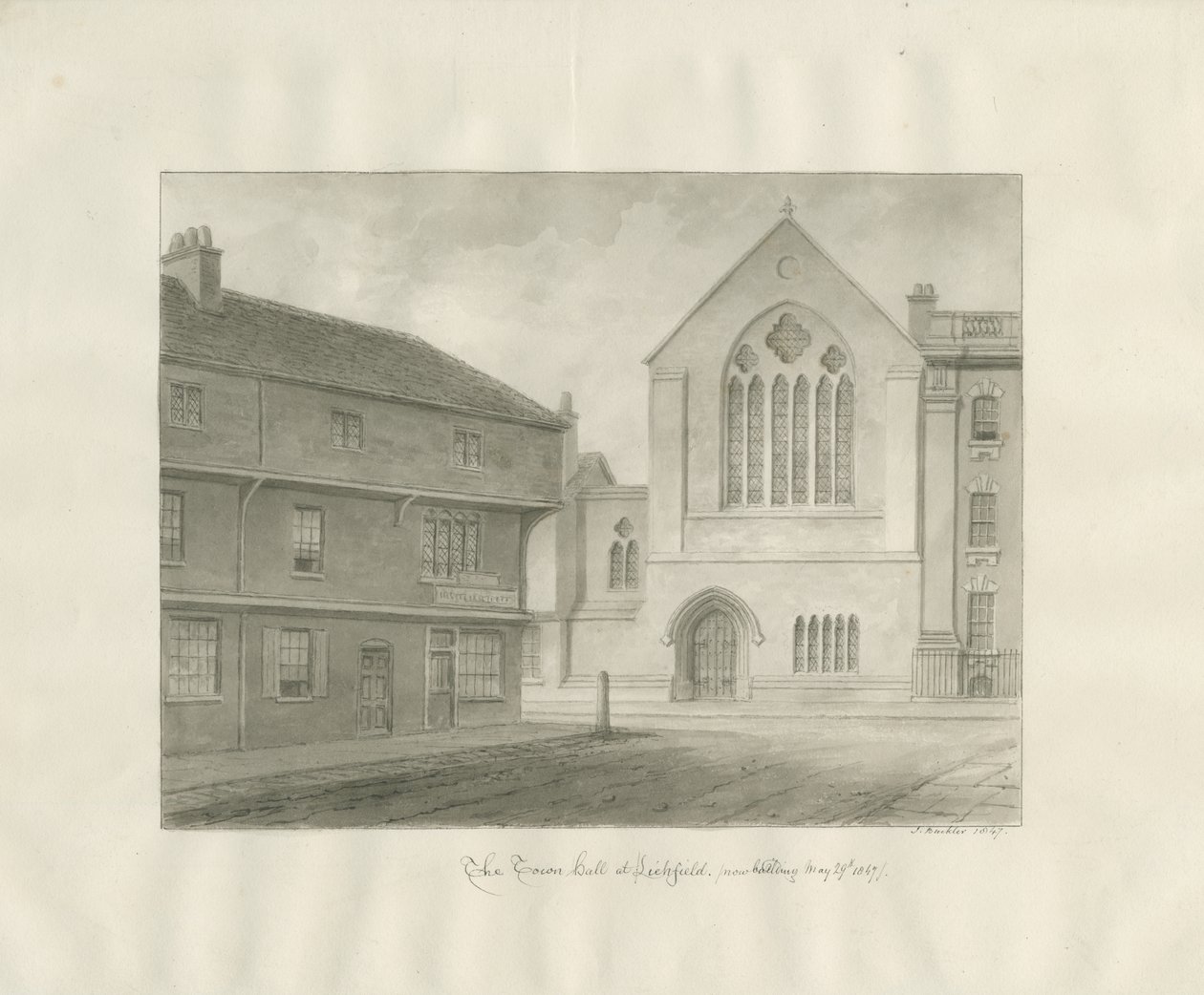 Lichfield - Guildhall: sepya çizimi by John Buckler