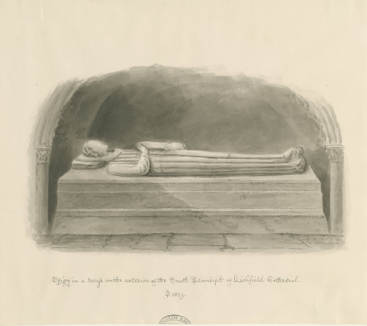 Lichfield Katedrali - Effigy [bilinmeyen kişi]: sepya çizimi by John Buckler