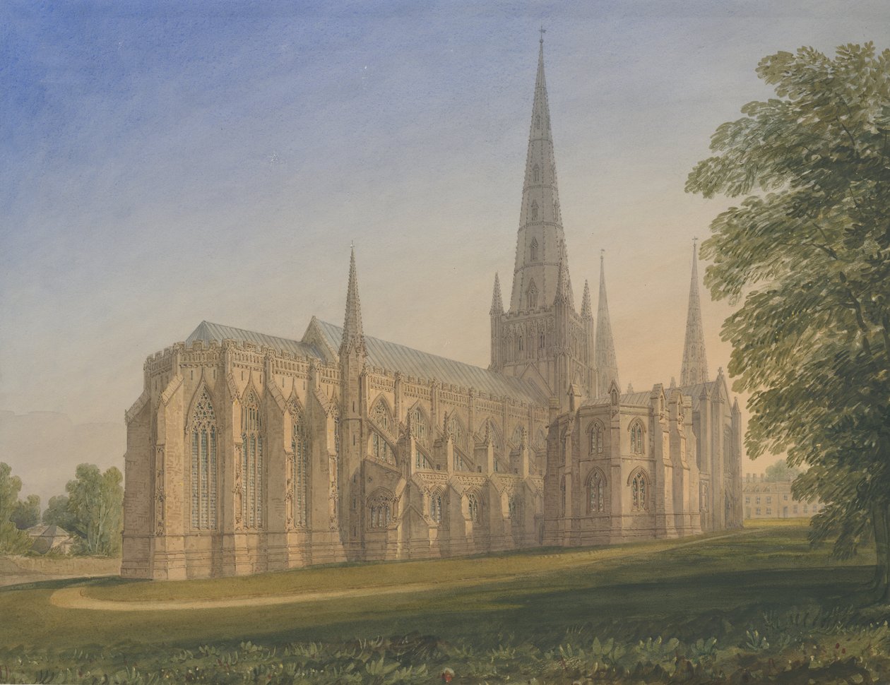 Lichfield Katedrali - Kuzey Doğu Görünümü: sulu boya, nd [1770-1851] by John Buckler