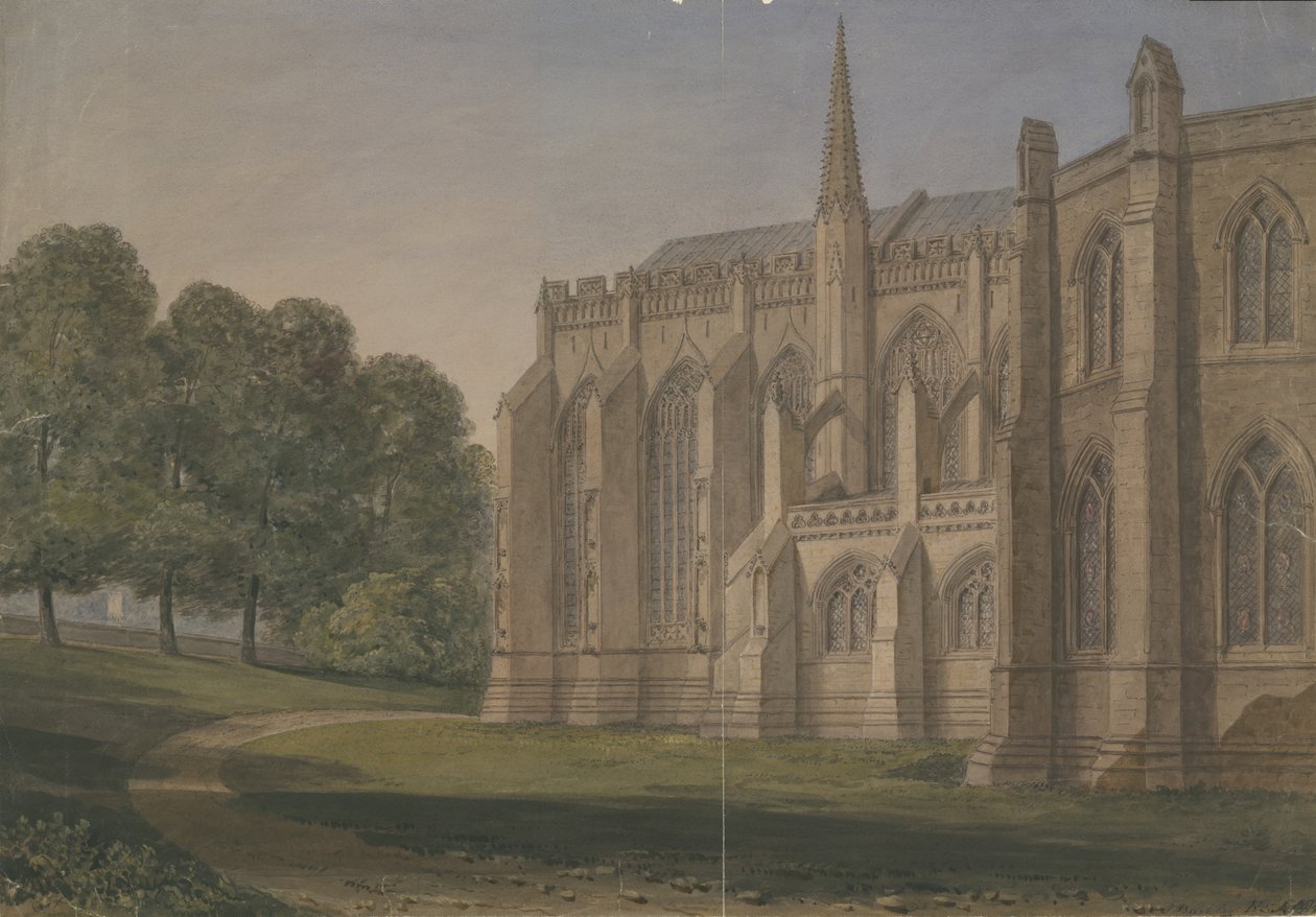 Lichfield Katedrali - Kuzey Kuzey Batı Görünümü: sulu boya, 184[5] by John Buckler