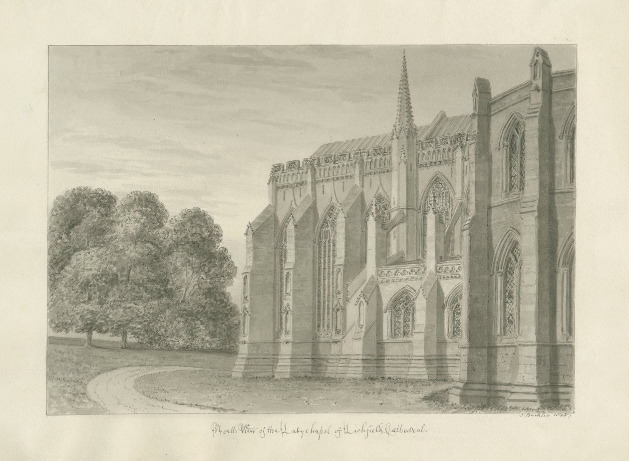 Lichfield Katedrali - Kuzey Görünümü: sepya çizimi, 1845 by John Buckler