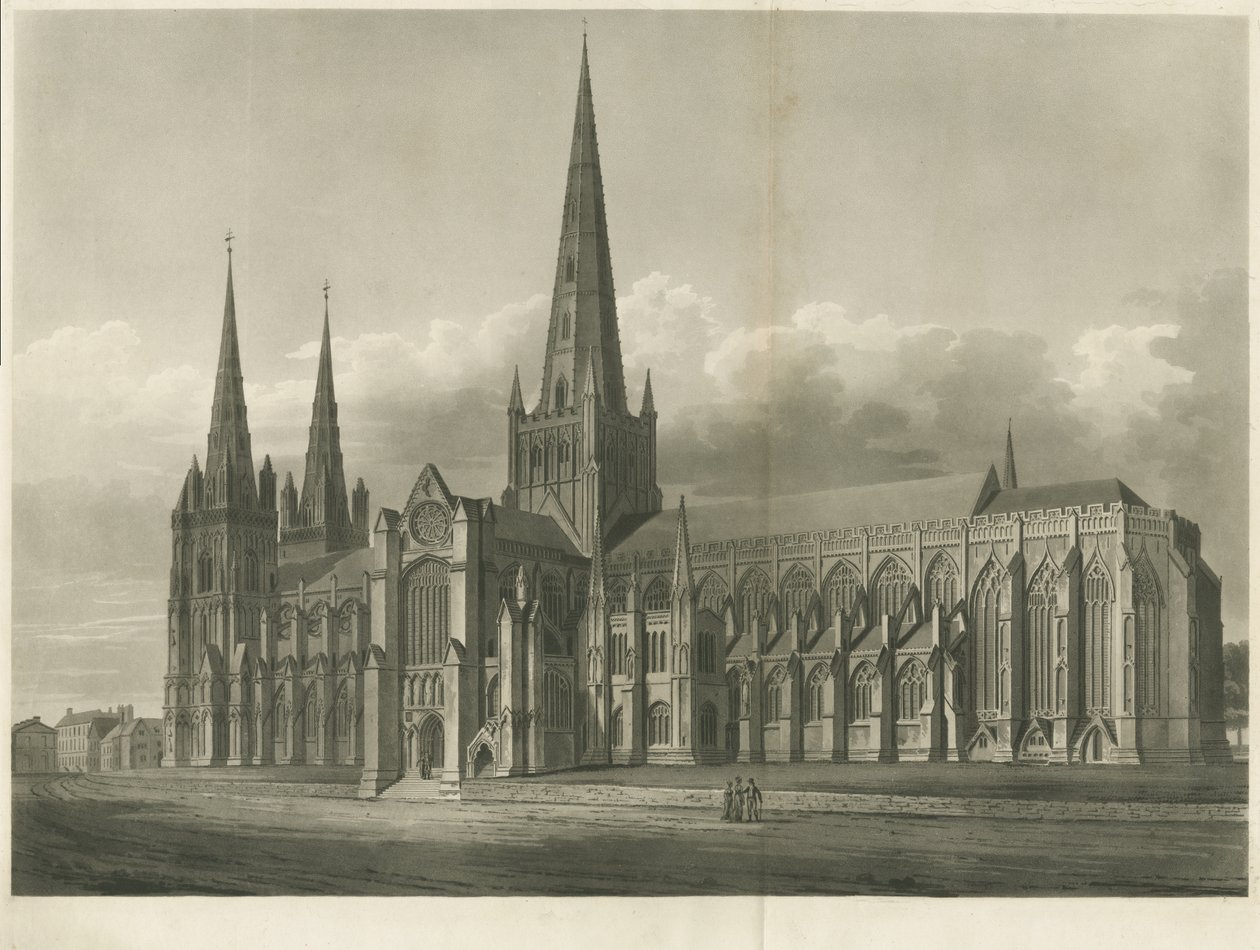 Lichfield Katedrali - Güney Doğu Görünümü: aquatint gravür ve [?19th Century] by John Buckler