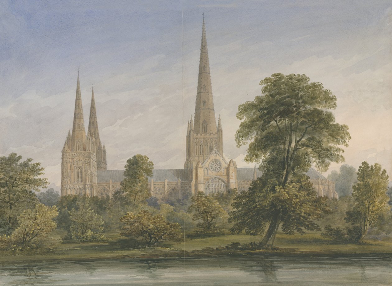 Lichfield Katedrali - Güney Doğu Görünümü: sulu boya, nd [?1842] by John Buckler
