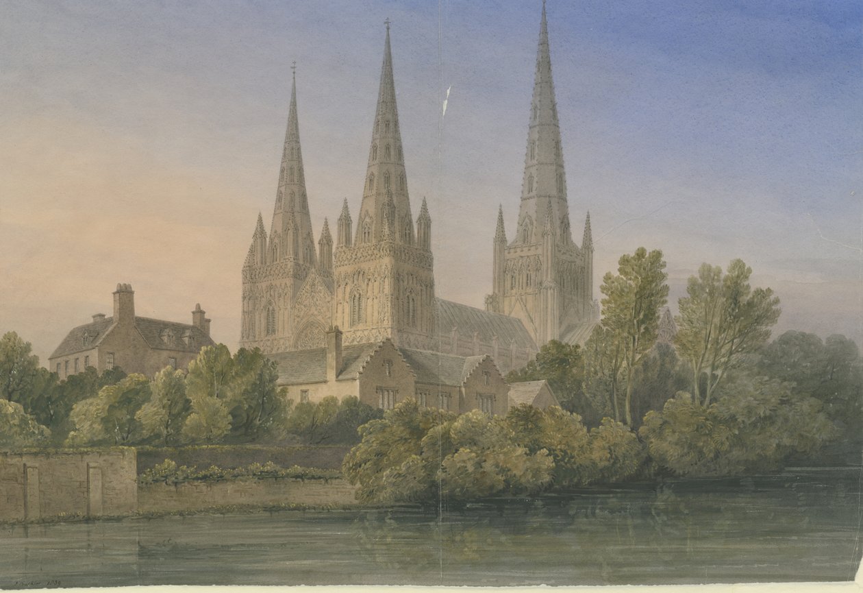 Lichfield Katedrali - Güney Batı Görünümü: sulu boya boyama, 1839 by John Buckler