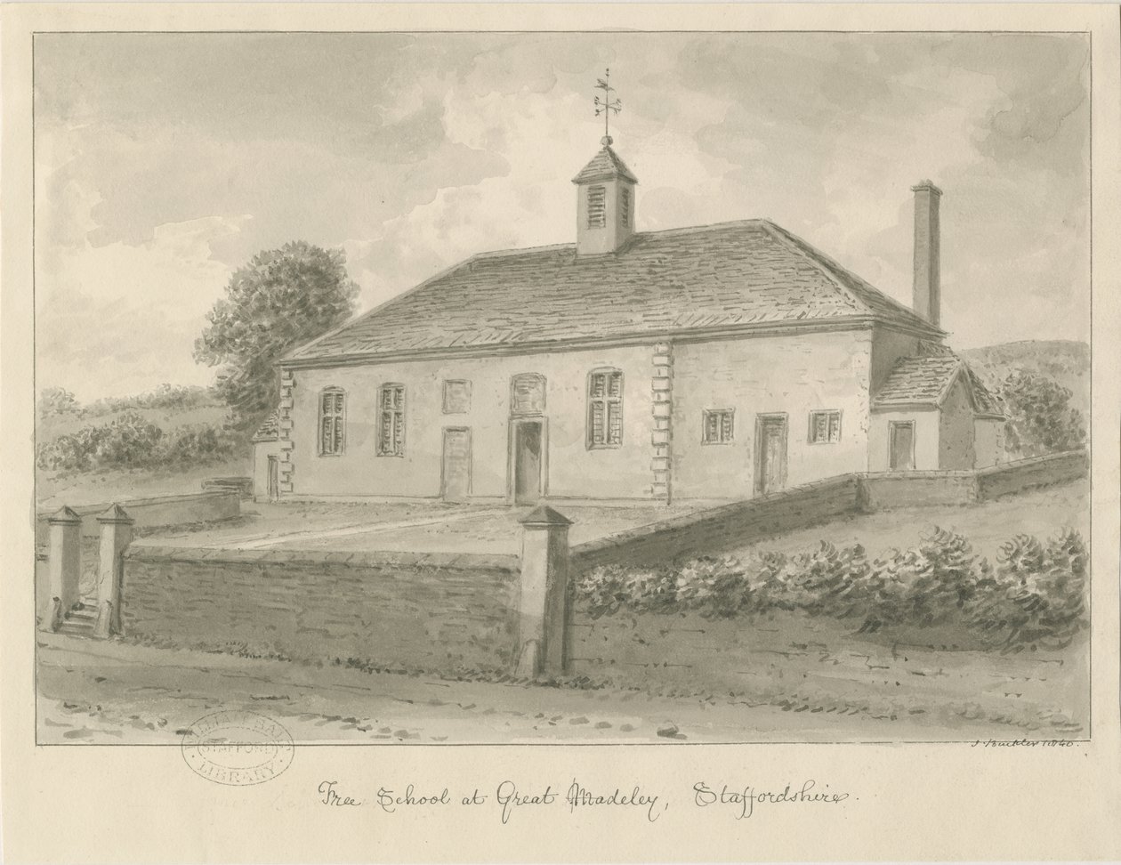 Madeley - Özgür Okul: sepya çizimi, 1840 by John Buckler