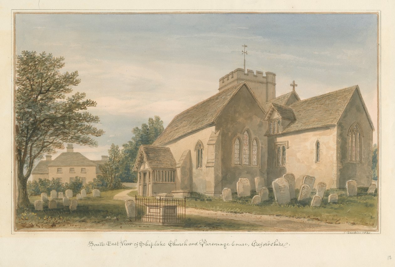 Oxfordshire - Shiplake Kilisesi ve Parsonage Evi, 1830 by John Buckler