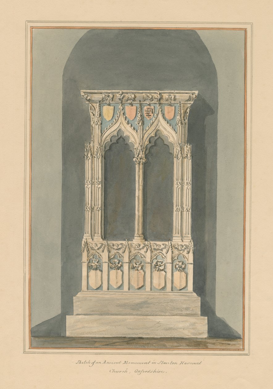 Oxfordshire - Stanton Harcourt Kilisesi - Anıt, 1803 by John Buckler