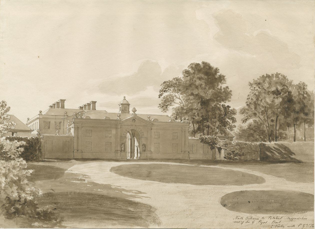 Patshull Evi: sepya yıkama çizimi, nd [1820] by John Buckler