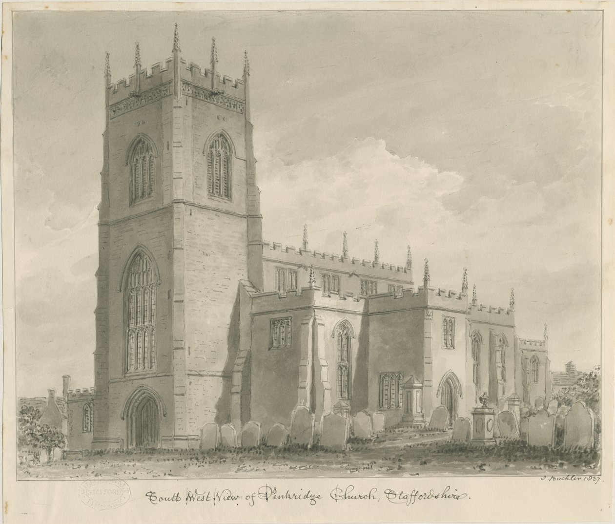 Penkridge Kilisesi: sepya çizimi, 1837 by John Buckler