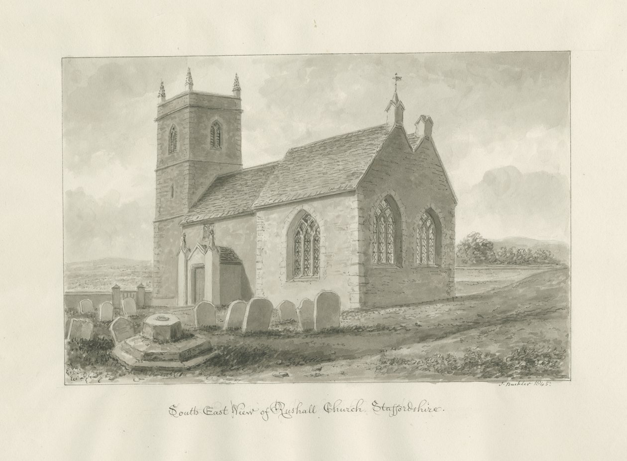 Rushall Kilisesi: sepya çizimi, 1845 by John Buckler