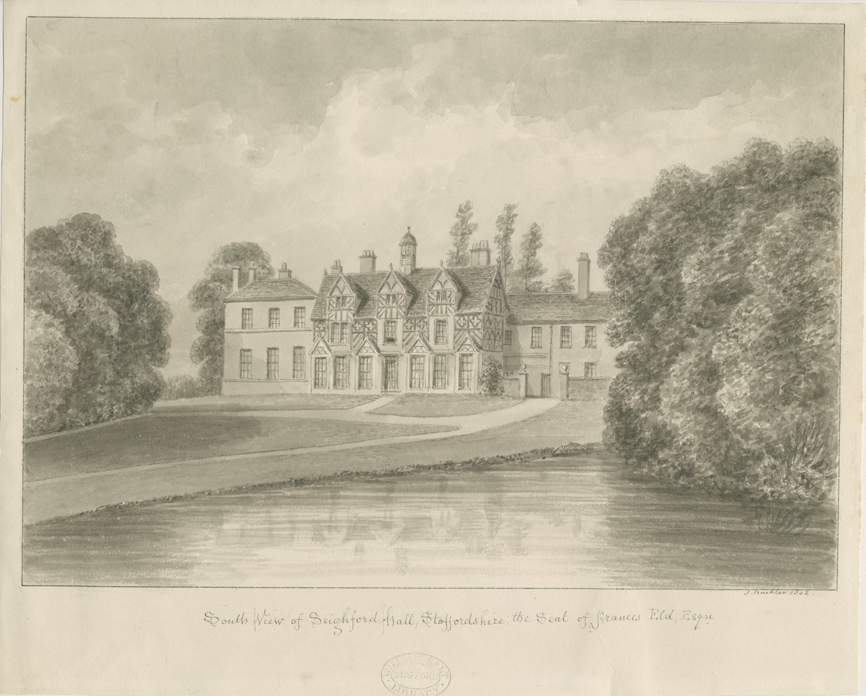 Seighford Hall: sepya çizimi by John Buckler