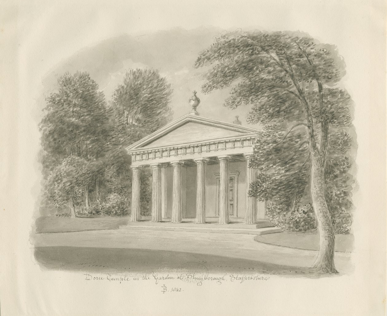 Shugborough - Dor Tapınağı: sepya çizimi, 1842 by John Buckler