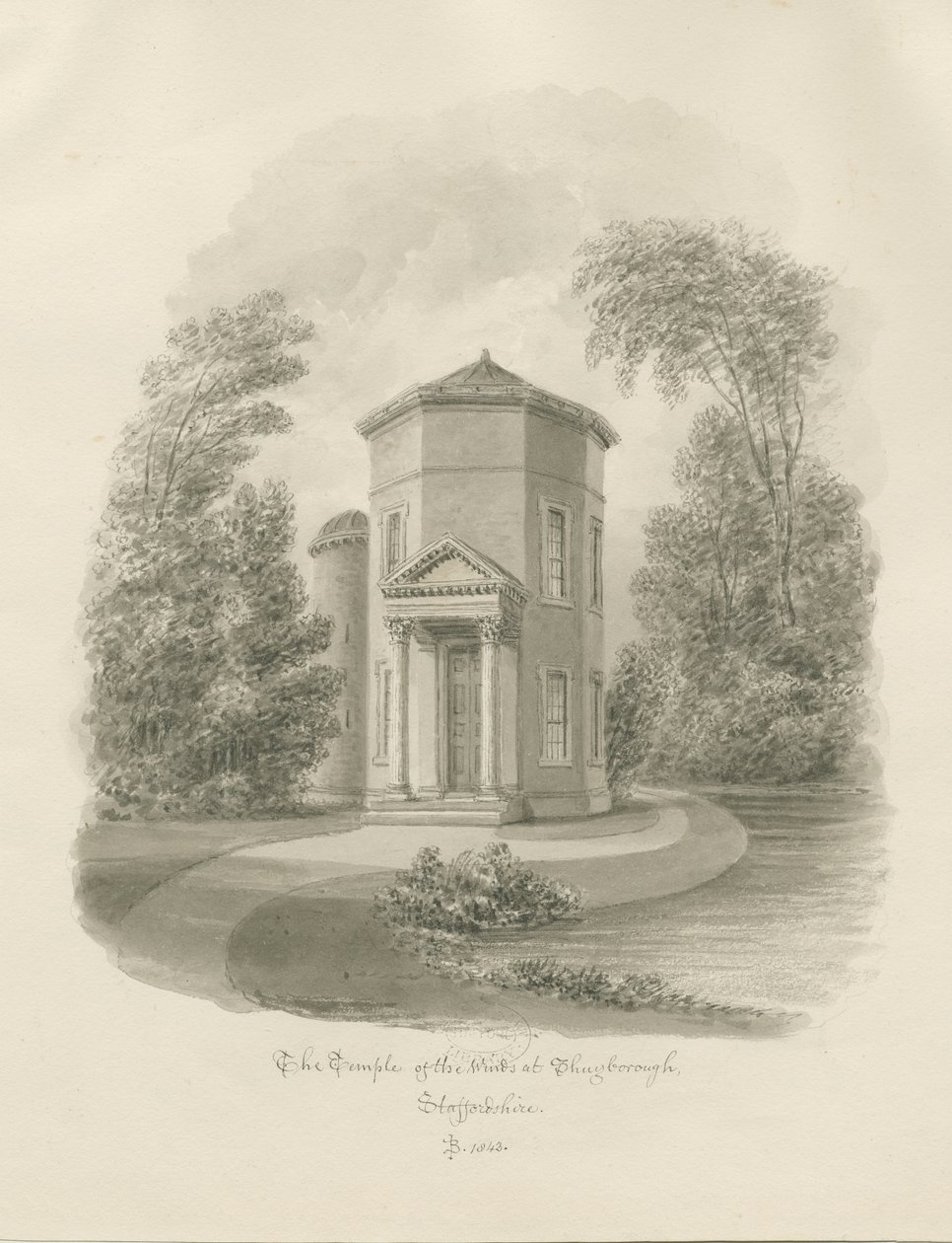 Shugborough - Rüzgarlar Tapınağı: sepya çizimi, 1843 by John Buckler