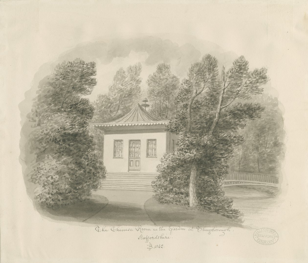 Shugborough - Çin Odası: sepya yıkama çizimi by John Buckler