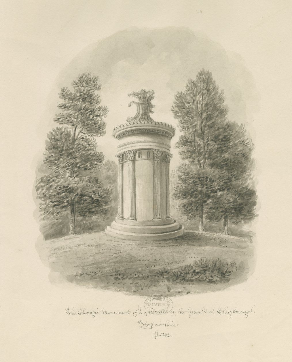 Shugborough - Lysicrates'in Choragic Anıtı: sepya çizimi by John Buckler