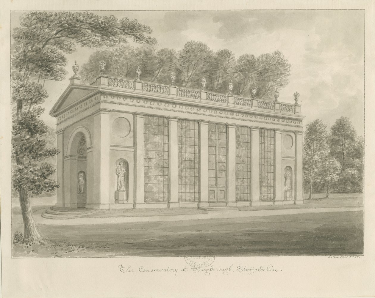 Shugborough Hall - Konservatuar: sepya çizimi by John Buckler