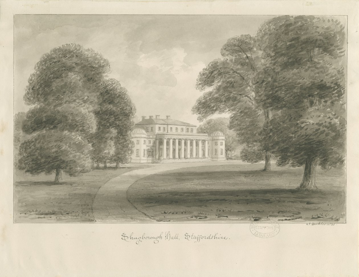 Shugborough Hall: sepya çizimi by John Buckler