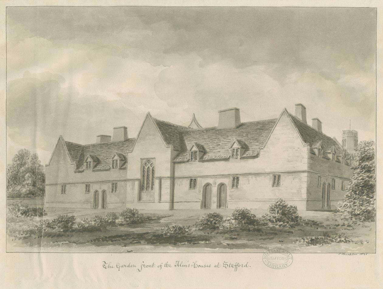 Stafford - Sadaka Evleri: sepya çizimi, 1841 by John Buckler