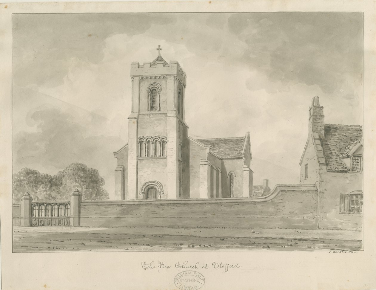 Stafford - Christ Church: sepya çizimi, 1840 by John Buckler
