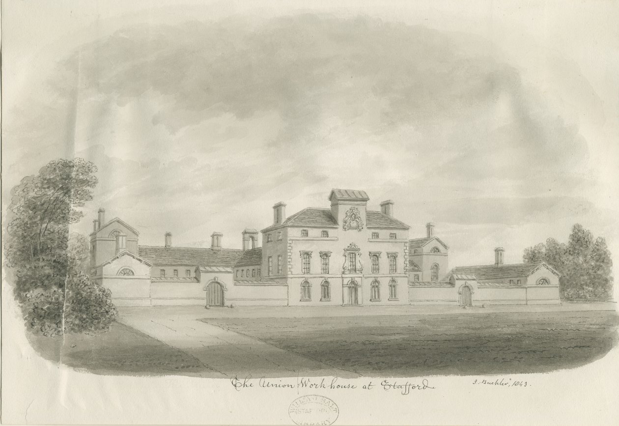 Stafford - Union Workhouse: sepya çizimi by John Buckler